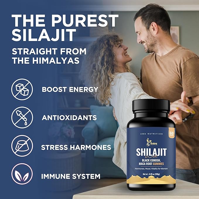 AMU NUTRITION Shilajit Gummies for Men &amp Women with Maca Root &amp Black Cohosh (60 Count (Pack of 1) Maca Root &amp Black Cohosh)