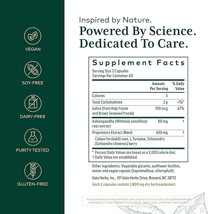 Gaia Herbs Pro Thyroid Formula - Supports Cardiovascular &amp Metabolic Health - with Ashwagandha Root Schisandra Berry Kelp &amp Brown Seaweed - Vegan &amp Gluten-Free - 120 Liquid Phyto-Caps (6
