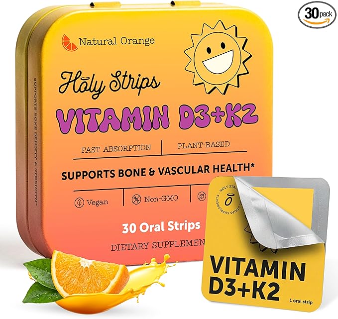Vitamin D3 K2 Supplement 5000 IU - Fast-Absorbing Oral Strips for Bone &amp Heart Health - Vitamin D K2 Plant-Based Formula - D3K2 - High-Potency Vitamina D3 con K2- Non GMO - Sugar-Free (30 Count)