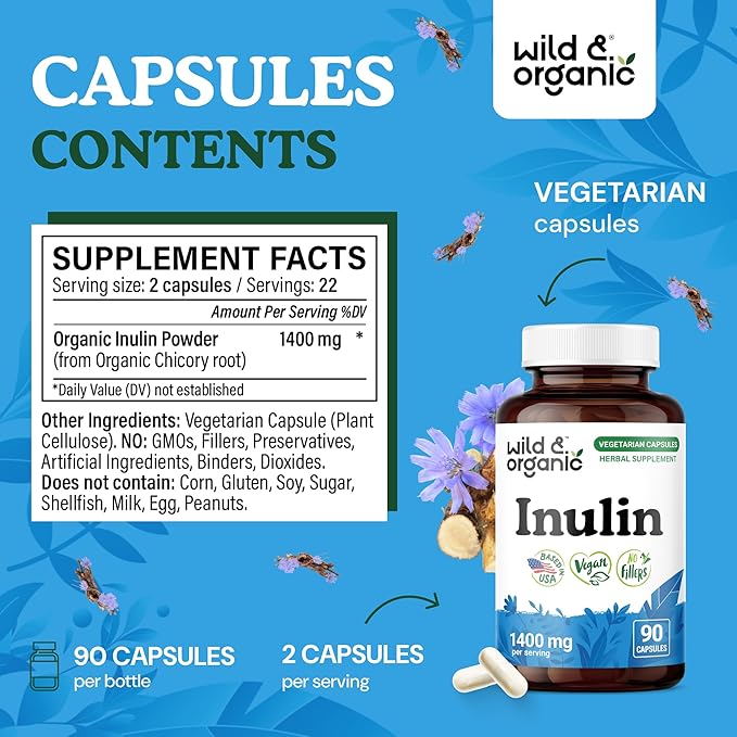 Wild &amp Organic Chicory Root 90 Capsules &amp Inulin 90 Capsules