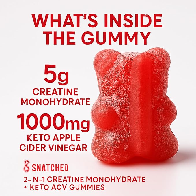 2-in-1 Creatine Monohydrate + Keto ACV Gummy - Natural Glp-1 Support - Waist Slimmer/Booty Builder