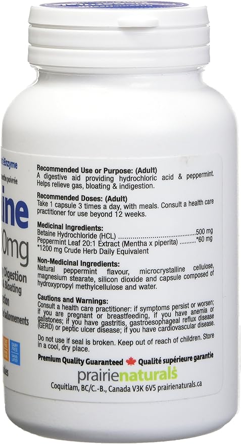Prairie Naturals Betaine Hcl Vegetarian Capsules 60 Count