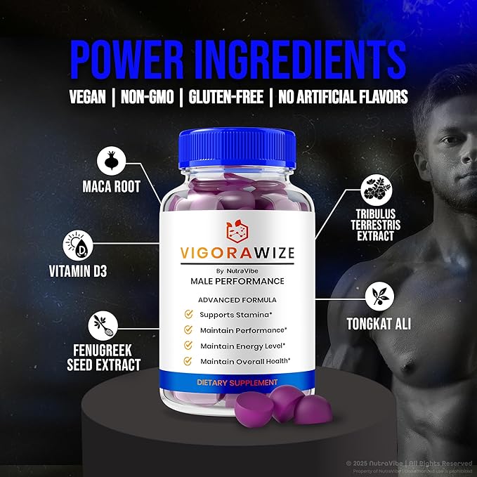 NutraRize Vigorawize Gummies for Men Premium Performance Male Gummies All Natural Formula to Support Energy Stamina &amp Drive Official Vigora Wize ME Gomitas Reviews (60 Gummies)
