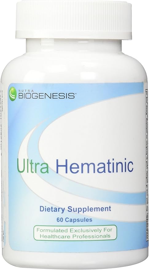 Nutra BioGenesis - Ultra Hematinic - Iron B Vitamins and Copper for Iron Absorption RBC Support and Energy - 60 Capsules