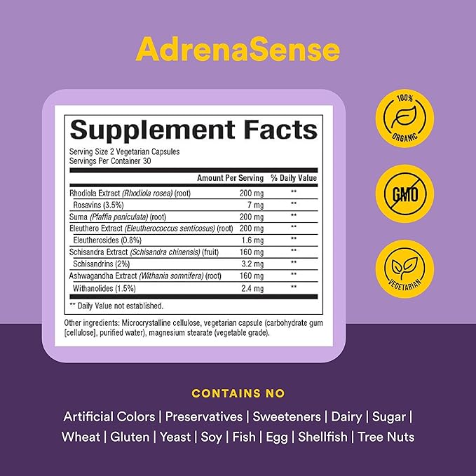 WomenSense AdrenaSense by Natural Factors AdrenaSense Herbal Supplement for Adrenal Support and Stress Relief Vegan Non-GMO 120 Capsules