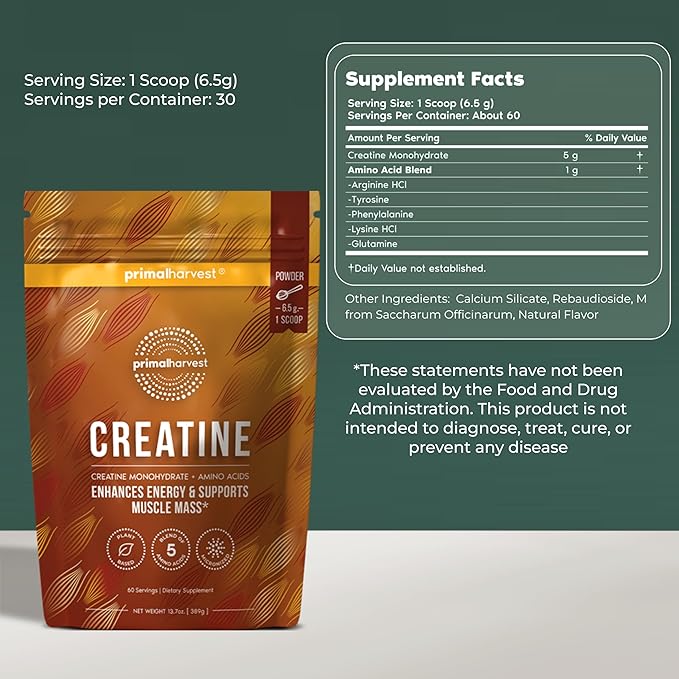 Primal Harvest Creatine Powder Supplement for Men and Women's Fitness Workouts and Muscle Growth to Help Promote Recovery Strength Energy and Endurance (2)