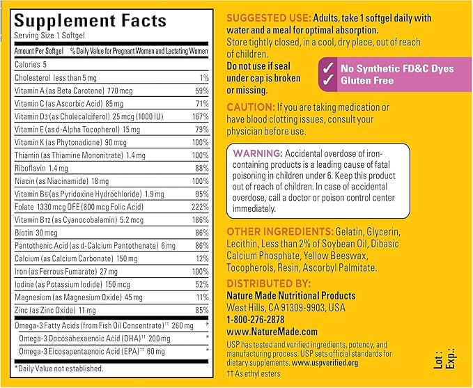Nature Made Prenatal + DHA 200 mg Multivitamin Softgels 60 Ct
