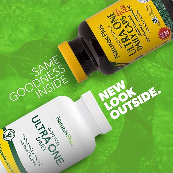 NaturesPlus Ultra One Daily Iron Free - 90 Fast-Acting Capsules - Multivitamin &amp Mineral with Beta Carotene - Vegan Gluten Free - 90 Servings