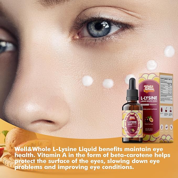 L-Lysine Supplement Liquid Drops | L-Lysine 1000mg Tincture with Vitamin A C and B12 for Adults &amp Kids | Immune Support Skin &amp Lips Health Collagen Synthesis | Non-GMO Vegan 4 Fl Oz (120