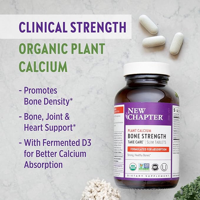 New Chapter Calcium Supplement - Bone Strength Whole Food Calcium with Vitamin K2 + D3 + Magnesium Vegetarian Gluten Free 90 Count (1 month supply)