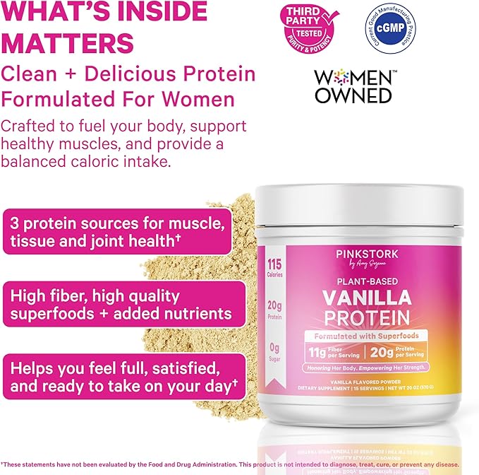 Pink Stork Workout Supplements for Women Bundle - 5g Micronized Creatine Monohydrate + 20g Vanilla Plant Based Protein Powder for Women Supports Muscles Energy Cognitive Function