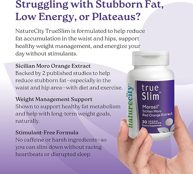NatureCity True-Slim Morosil Weight Management Capsules | 400mg Sicilian Blood Orange Extract | Supports Reduction of Belly Fat &amp Waist Size | 60 Veggie Capsules | Non-GMO Gluten-Free | Made in U