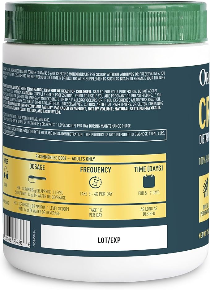 Organika Creatine Powder- 100% Pure Micronized Creatine Monohydrate - Helps Build Lean Muscle Increase Strength and Improved Recovery and Performance for Men and Women - 500g 100 Servings