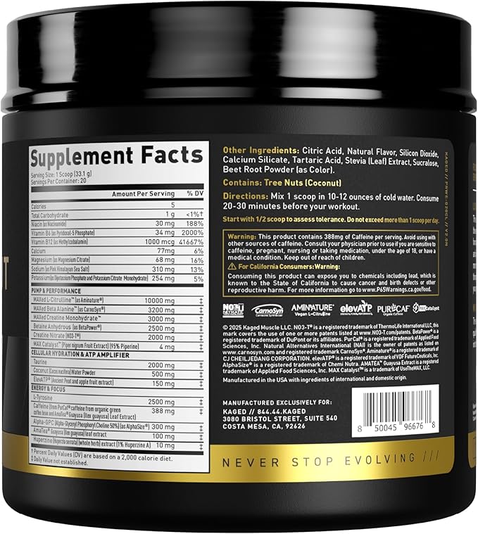 Kaged Pre Workout Elite Stim Free Powder | Cherry Limeade | Creatine Beta Alanine L-Citrulline | No Caffeine | 20 Servings