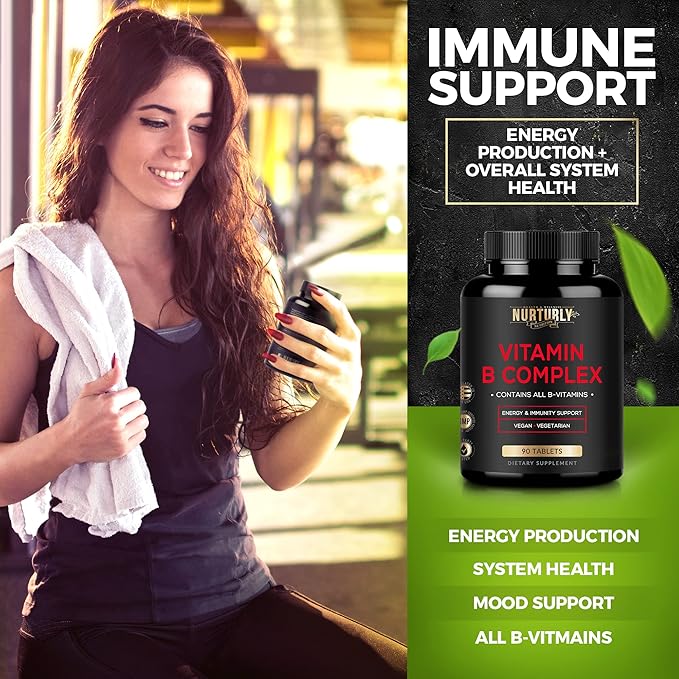 Vitamin B Complex - Contains All Essential B Vitamins - B1 B2 B3 B5 B6 B7 B9 B12 and Biotin - Super B Complex Vitamins for Energy Immunity and Mood Support - 90 Tablets