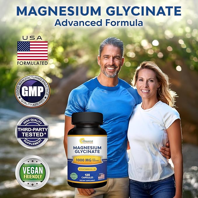 Magnesium Glycinate 1000mg with Vitamin D3 &amp B6-500mg per Capsule - Pure Elemental Mag Supplement Complex for Sleep Muscle Bone Health - Replace Gummies Tablets &amp Powder - 120 Capsules