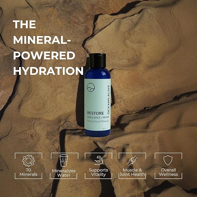 Restore - Rebalance + Repair Liquid Drops – Ionic Trace Mineral Solution for Hydration Electrolytes &amp Mineral Supplement Support Mineral Rich Liquid Trace Elements 8.4 fl oz