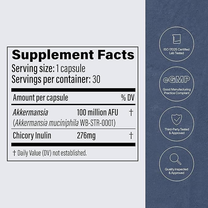Pendulum Akkermansia Probiotic with Prebiotic Fiber - Delayed Release Capsules Third-Party Tested Authentic 100M AFU Live Strain for Gut Health &amp GLP-1 Support for Men &amp Women (90 Capsules