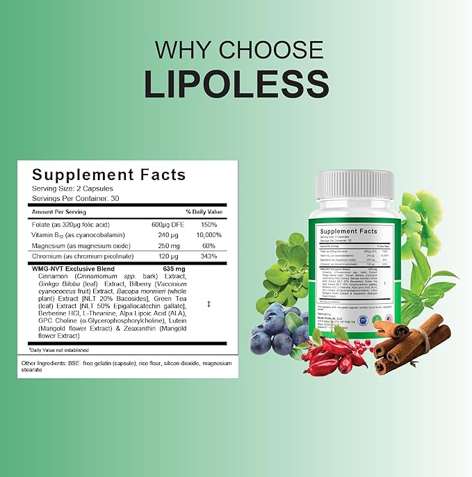 BLUE VIBE Lipoless Pro Capsules Lipoless Advanced Maximum Strength Overall Health &amp Wellness Support Supplement Lipoless Premium All Natural Daily Health Support Formula (1 Pack - 60 Capsules)