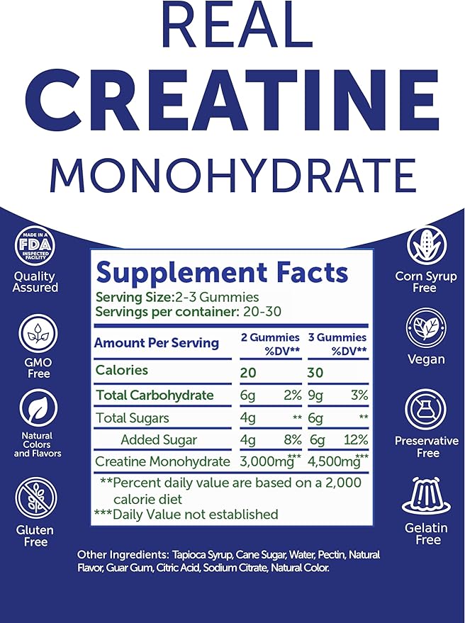 Lunakai USA Made Creatine Monohydrate Gummies for Women &amp Men – Vegan Creatine Gummies for Muscle &amp Recovery Support – Pre Workout Supplement 60ct