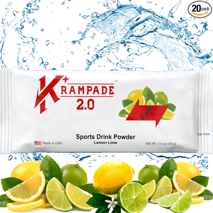 Krampade High Potassium Electrolyte Powder Lemon Lime 7810mg Electrolytes 4000mg Potassium 60mg Magnesium Instant Cramp Relief Cellular Hydration 20 Cramp Stopping Packets