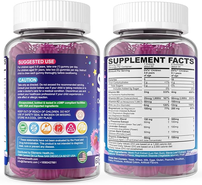 Kids Sleep Gummies NO Melatonin Sleep Aid Gummies w/ Magnesium Glycinate Magnesium Malate L-Theanine Lavender B6 Zinc D3K2 for Restful Sleep Relax Brain &amp Muscle Immune Support Non-GMO 1
