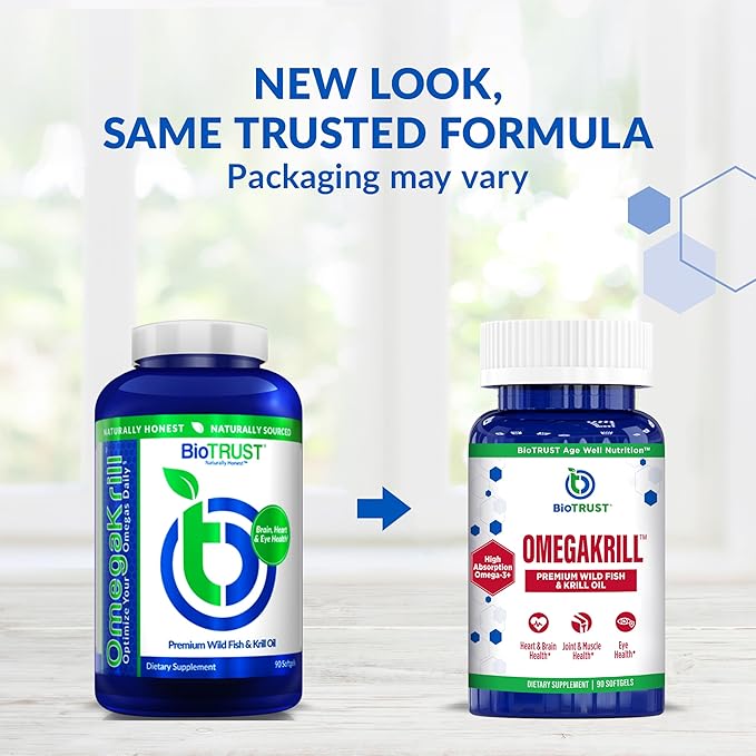 BioTrust OmegaKrill EPA &amp DHA Omega 3 Supplement Fish and Krill Oil to Provide Support for Joint Heart Brain Eye and Skin (30 Servings)
