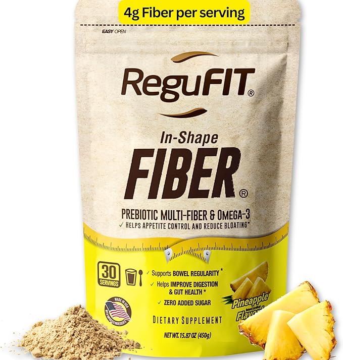 Plant-Based Fiber Blend Powder – Daily Fiber Supplement with Flaxseed Soluble &amp Insoluble Fiber for Digestive Balance &amp Regularity Natural Pineapple Flavor 30 Servings (450g)