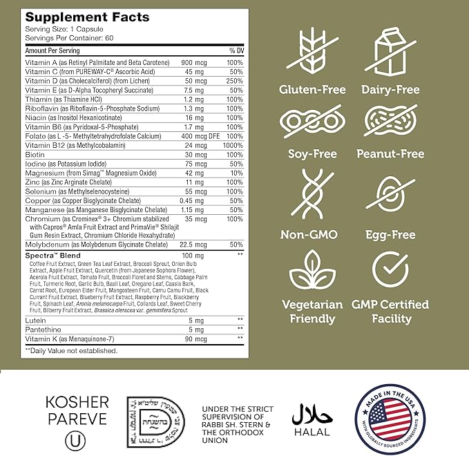 Zahler Multivitamin 50+ Iron-Free Formula + Lutein for Eye Health 60 Capsules.