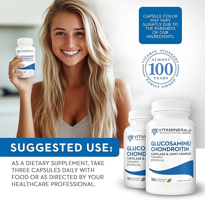 Vitaminerals® 128 Glucosamine Joint Support Glucosamine-Chondroitin Complex | Veggie Caps (180 Count)