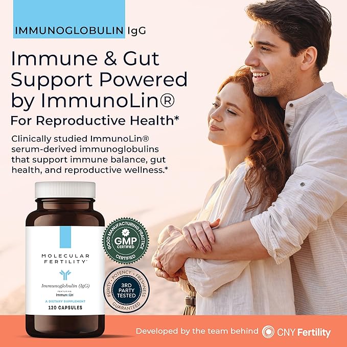 Immunoglobulin IgG Supplement for Men &amp Women - Dairy-Free Bovine Colostrum Alternative - IGA IgM ImmunoLin for Immune Support Gut Health Reproductive Wellness - 60 Servings