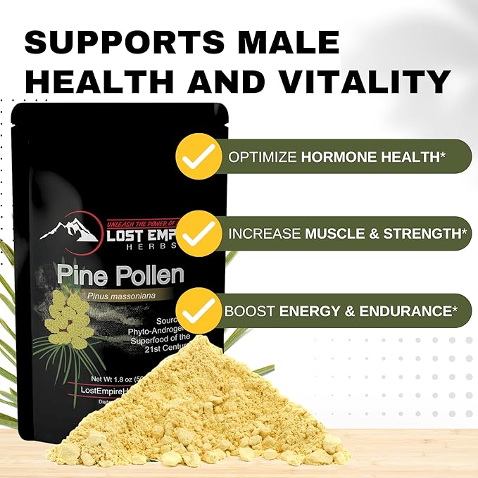 Pine Pollen Powder Wild Harvested - 99% Cracked Cell Wall | Supports Healthy Energy &amp Longevity (50 Grams)