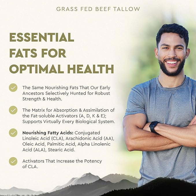 Ancestral Supplements Grass Fed Beef Tallow Capsules 3000mg Nourishing Kidney Fat Supplement Supports Bones Teeth Gums Skin Immune and Overall Health Non-GMO 180 Capsules