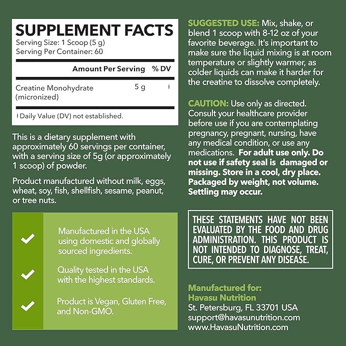 HAVASU NUTRITION Creatine Powder + L-Arginine and Pine Bark: Performance and Recovery Bundle