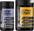 ONNIT Cognitive &amp Mood Support Bundle: Alpha Brain Nootropic Capsules (90 Count) + New Mood Stress Support Capsules (60 Count) IGEN Non-GMO Tested Focus Clarity Relaxation &amp Sleep Pack of