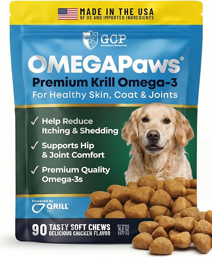 Omega 3 for Dogs – Dog Joint Support Soft Chews – Fish Oil Supplement for Dogs with EPA &amp DHA – Krill Oil Dog Chews – Supports Skin &amp Coat