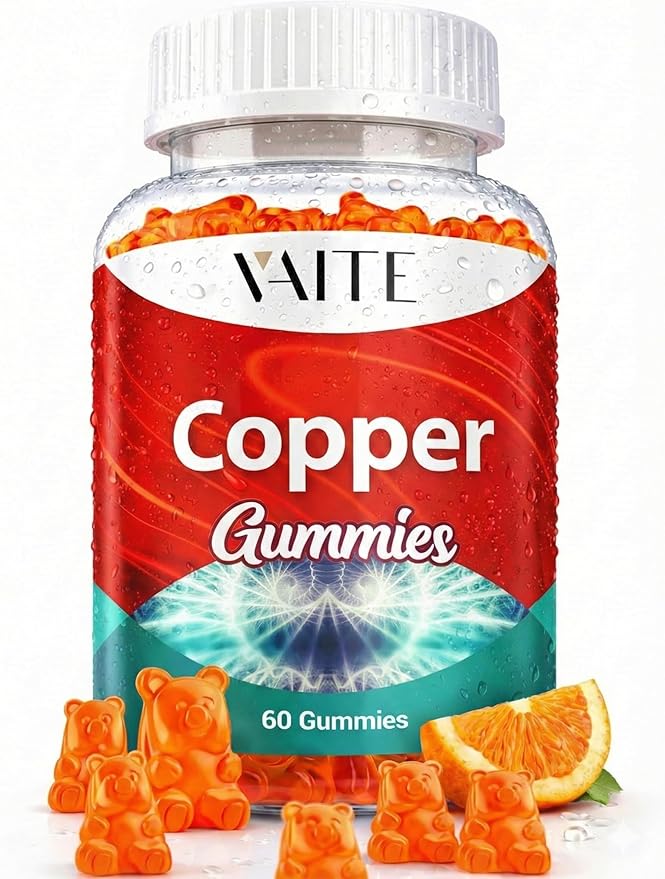VAITE Copper Supplement Gummies 10 mg Amino Acid Chelate – Trace Mineral that Plays a Role in Collagen Formation Gentle on Stomach Supports Daily Nutrition &amp Balance – Vegan Non-GMO 60 Count