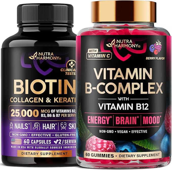 NUTRAHARMONY Biotin Collagen Keratin Capsules &amp Vitamin B-Complex Gummies