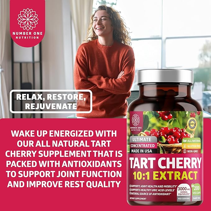 Number One Nutrition N1N Premium Tart Cherry Extract Capsules 200 Veg Caps 3000 mg Powerful Antioxidant Joint Health and Mobility Non-GMO Gluten Free 200 Veggie Caps (Pack of 2)