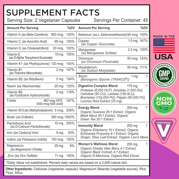 FarmHaven Digestive Enzymes with 18 Probiotics &amp Herbs Multivitamin for Women