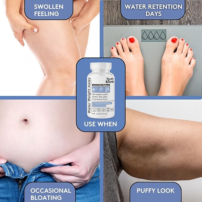 Youth &amp Tonic Bloating Relief with Pre and Probiotics for Water Retention Occasional Constipation or Food Digestion with Water Pills and Digestive Enzymes Bundle Pack