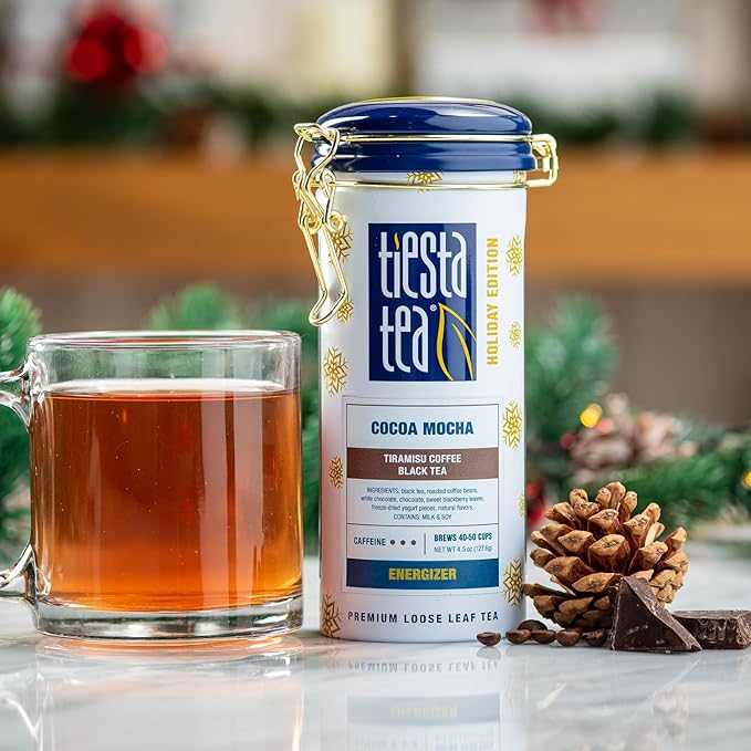 Tiesta Tea - Holiday Loose Leaf Tea Gift Set High to Non-Caffeinated Holiday Blends 3 Tins of Hot &amp Iced Brews Variety Pack Fireside Spice Peppermint Cocoa &amp Cocoa Mocha