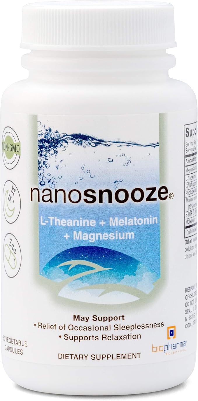 NanoSnooze Sleep Aid for Adults – Natural Sleep Support with Melatonin Magnesium &amp L-Theanine – Non Habit Forming Nighttime Supplement for Relaxation &amp Restful Sleep 30 Servings