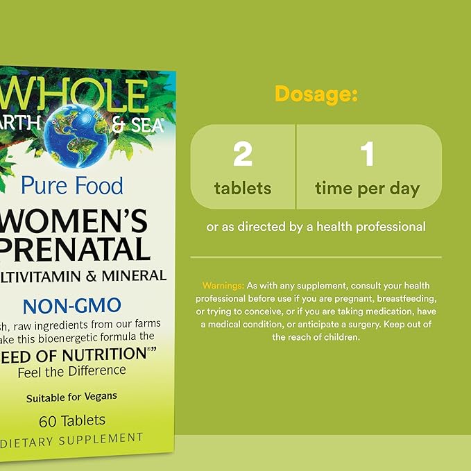 Natural Factors Whole Earth &amp Sea Women's Prenatal - Daily Prenatal Supplement for Healthy Pregnancy Support - Essential Prenatal with Calcium Iron Vitamin B12 &amp More - 60 Tablets (30 Servi