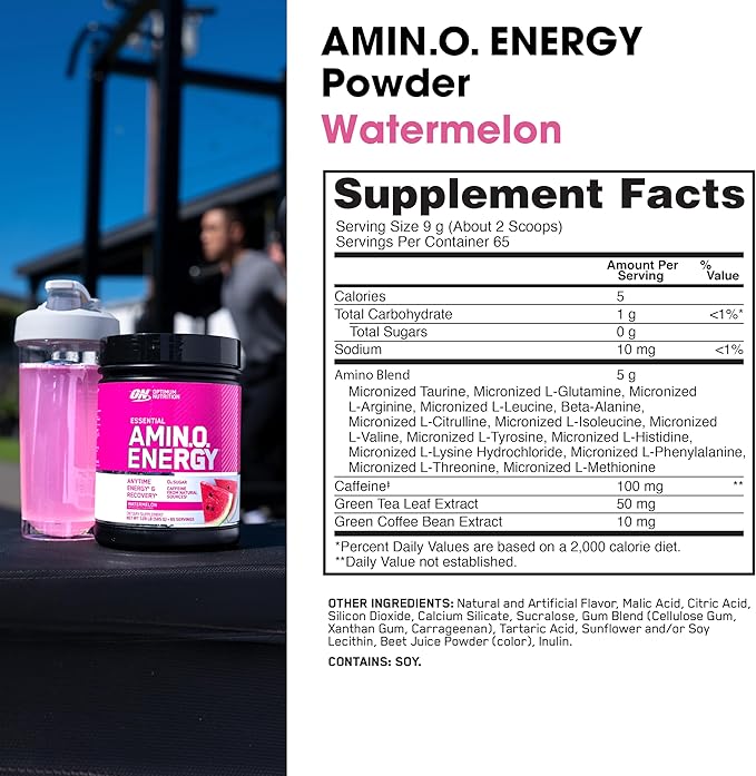 Optimum Nutrition Amino Energy - Pre Workout with Green Tea BCAA Amino Acids Keto Friendly Green Coffee Extract Energy Powder - Watermelon 65 Servings (Packaging May Vary) (Pack of 6)