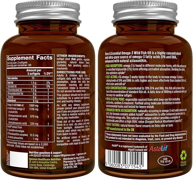 High Absorption Omega-3 Wild Fish Oil 1360mg &amp Advanced Hydrolyzed Collagen Peptides Bundle 1000mg EPA &amp DHA with Astaxanthin &amp 100% Grass Fed Bovine Collagen Protein Powder by Igennus