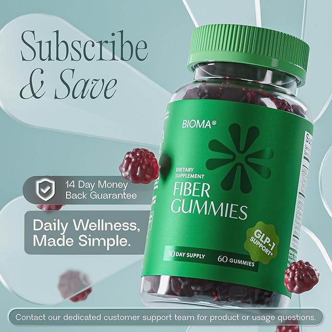 Fiber Gummies for Women - Natural GLP-1 Support with Kiwi Pomegranate &amp Ginger - Sugar Free Digestive Health Supplement Prebiotic FOS Fiber - Vegan &amp Gluten Free (60 Gummies - 30 Day Supply)