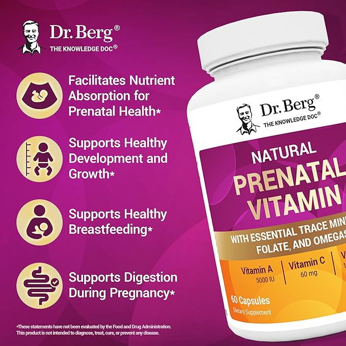 Dr. Berg Natural Prenatal Vitamins for Women (Pregnant &amp Nursing) - Prenatal Vitamins with Folate Vitamins Minerals Omegas &amp11 Powerful Superfoods - Womens Prenatal Multivitamin - 60 Capsu