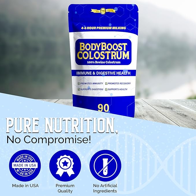 BodyBoost Premium Colostrum Whole 100% Bovine Colostrum Powder Immune Booster Supplement with Immunoglobulin &amp Lactoferrin Grass Fed Colostrum Powder Gut Health Diverse Intake16 oz