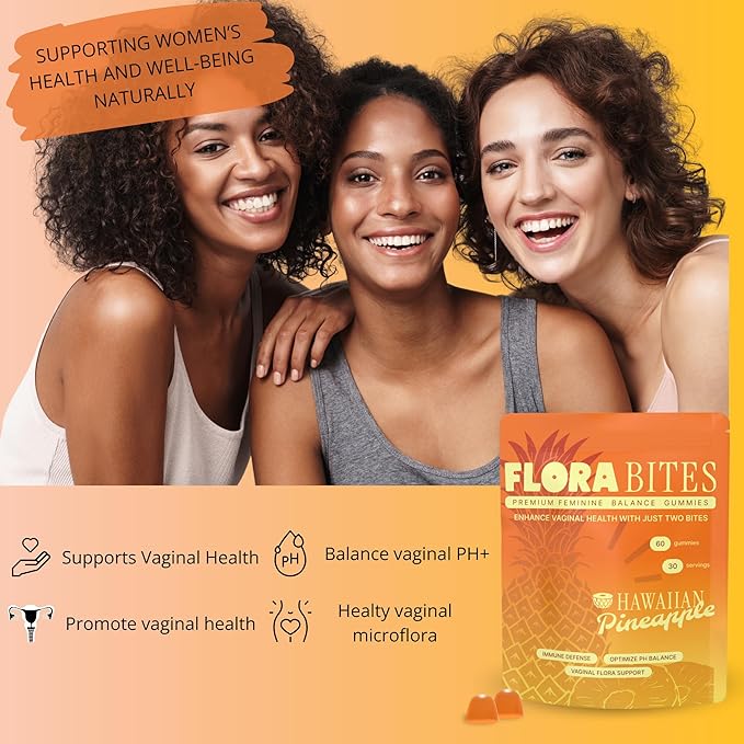 Premium Feminine Balance Gummies – pH Balance &amp Yeast Infection Support – Women’s Health &amp Wellness - Vegan &amp Gluten-Free – Hawaiian Pineapple Flavor – 60 Gummies (30 Servings)